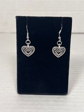 Ornate Silver Heart Dangle Earrings